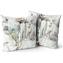 Brown Cream Grey Teal Floral Pillow Covers Watercolor Flower Couch Pillow Cases Rustic Abstract Modern Throw Pillows Set of 2 Farmhouse Home Decor for Room Bedroom Bed Cushion Outdoor 18x18''''