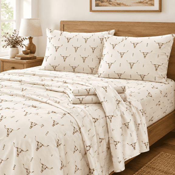 Brown Cream King Size 4-Piece Southwestern Rustic Printed Bedding Sheet Set