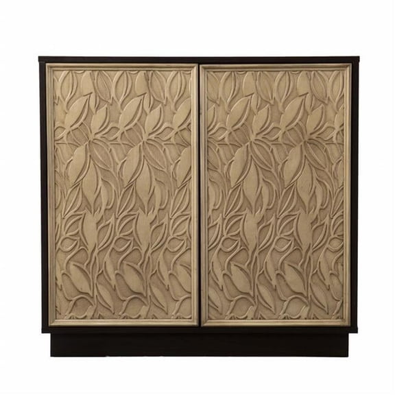 Brown & Cream Sculptural Leaf Accent Storage Cabinet
