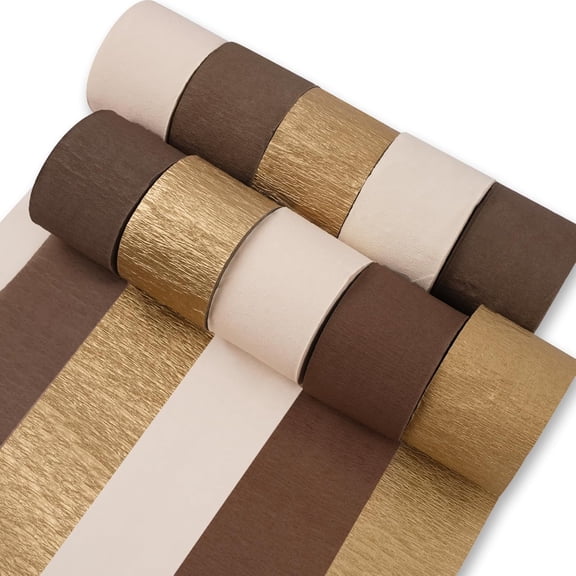 Brown Crepe Paper Streamers Pack of Boho Neutral Metallic Gold Sand White Crepe Paper Streamers for Party Decorations