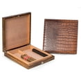 thumbnail image 1 of Brown "Croco" Leather 12 Cigar Humidor with Spanish Cedar Lining and Humidistat., 1 of 5