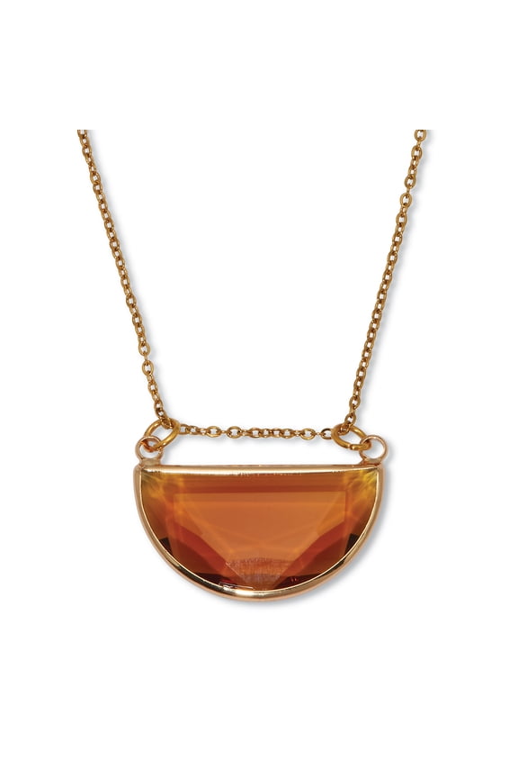 Brown Crystal Goldtone Half Moon Pendant Necklace 15 to 17-inch