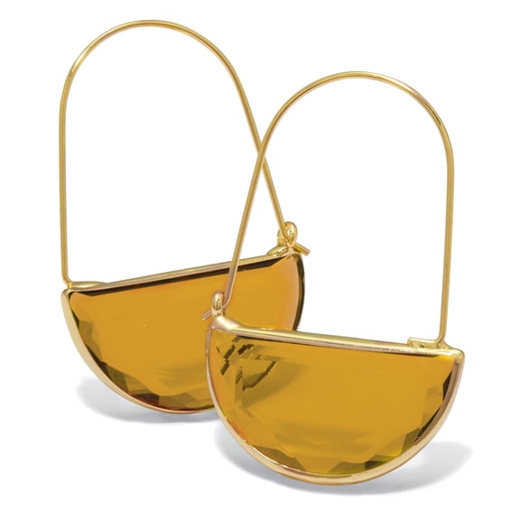 Brown Crystal Half Moon Goldtone Drop Earrings