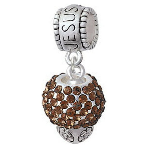 Brown Crystal Sparkle Spinner - Jesus Loves Me Charm Bead