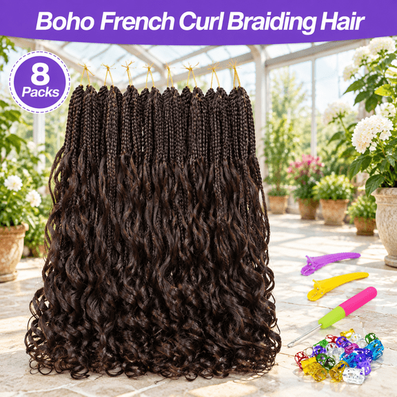 Brown Curl 24inch Pre-looped Br8pack Soft Boho Braiding Hair & Goddess Box For Black Women(#4 (pack Of 8))