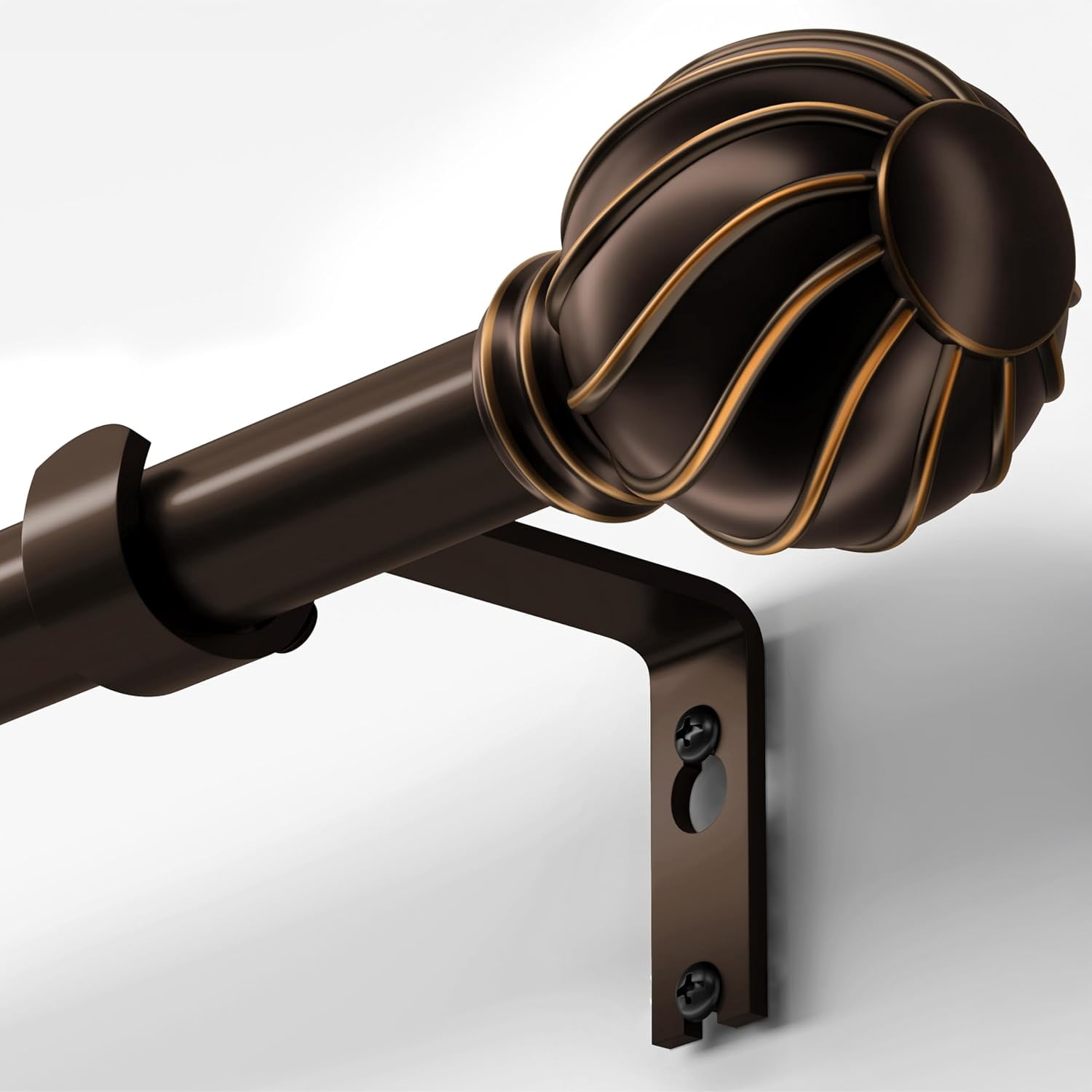 Brown Curtain Rods for Windows 72 to 144 Inch, 7/8" Adjustable Heavy Duty Decorative Drapery Rods with Round Netted Texture Finials (Pack of 1, 36 to 150 Inch)