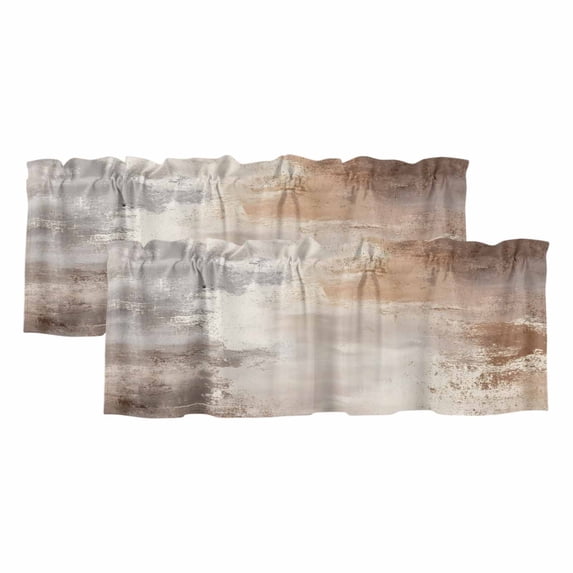Brown Curtain Valances for Windows, Kitchen Valance Window Treatments Panel 2 Pack, Modern Contemporary Abstract Art Rod Pocket Short Curtains for Bathroom Bedroom 42 x 12 Inch