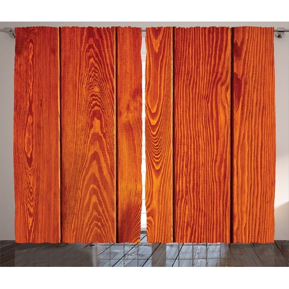 Ambesonne Rustic Curtains 2 Panel Set, Wood Timber Floor Orange, 108" x 84", Orange Marigold