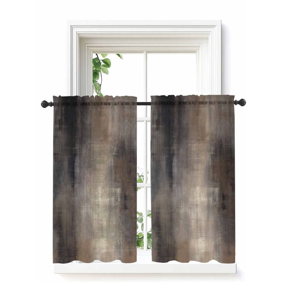 Brown Curtains 45 Inch Length, Sheer Curtains for Bedroom Living Room Window Modern Abstract Art Ombre Oil Painting Rod Pocket Voile Drapes Kitchen Curtains Small Half Window 42"x45" 2 Panels