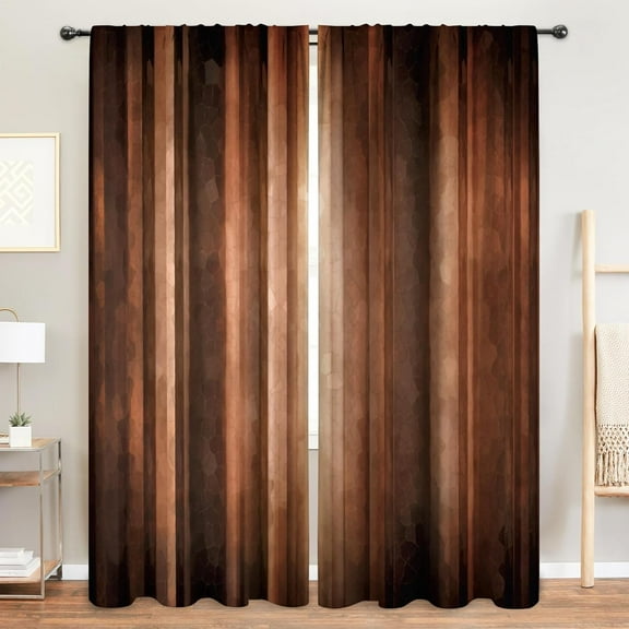 Brown Curtains 52W x 84H Inch Rod Pocket Western Vintage Farmhouse Rusty Orange Bedroom Decor Rustic Copper Stripe Tan Bronze Modern Simple Printed Living Room Window Drapes Fabric 2 Panels