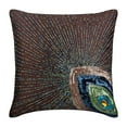 thumbnail image 1 of Brown Cushion Cover, Peacock Feather Sequins Beaded Throw Pillow Cover, Throw Pillow Cover 18x18 inch (45x45 cm), Square Silk Pillow Cover Couch, Floral Art, Modern - Peacock Sparkle, 1 of 3