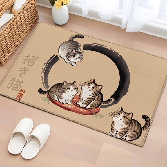 Brown Cute Cat Bathroom Rug Washable 2x3 Entryway Rug Non Slip Modern Art Front Door Mat Low Pile Indoor Doormat Throw Floor Carpet for Kitchen Bedroom Entrance