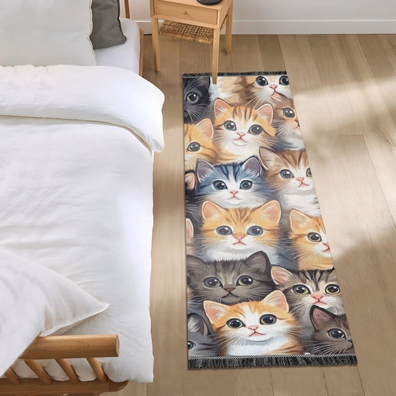 Brown Cute Cat Bedroom Runner Rug 2'x 6' Non Slip Carpet Indoor Home Area Rug Living Room