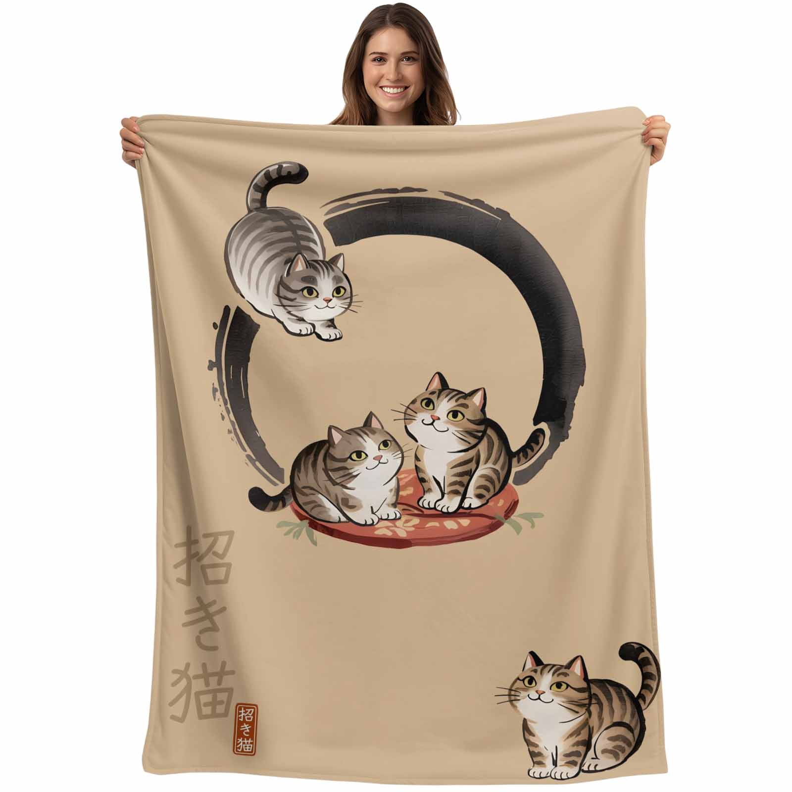 Brown Cute Cat Blanket Soft Cozy Warm Throw Blanket for Couch, Plush ...