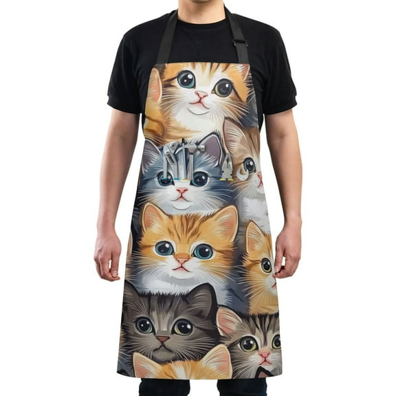 Brown Cute Cat Chef Kitchen Apron with Pockets for Women Waterproof Aprons for Cooking Baking