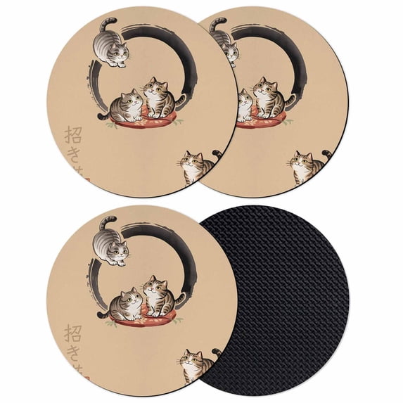 Brown Cute Cat Coasters Set of 4, Absorbent Coasters for Drinks, Modern Art Coaster for Desk Coffee Table Protection, Home Decor House Warming Gifts 4"