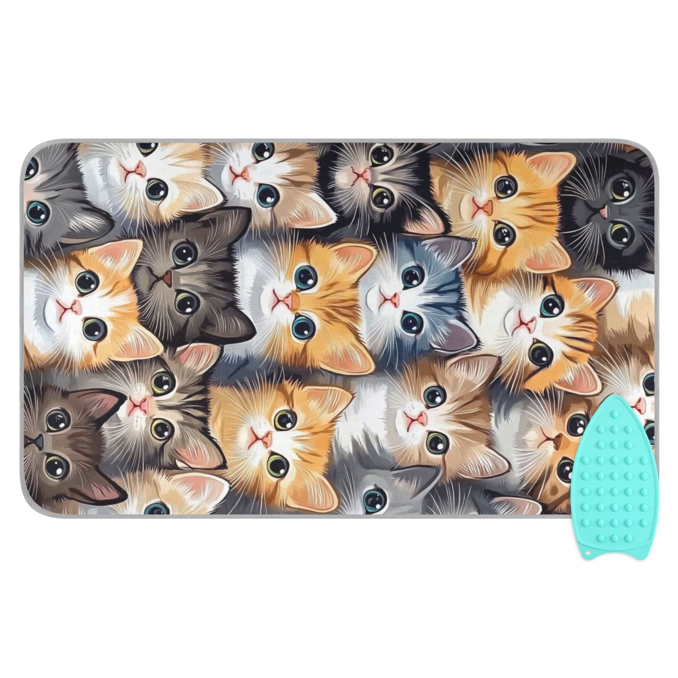 Brown Cute Cat Ironing Mat Blanket for Table Top Travel Portable Ironing Board Pad 47.2x27.6 Inch