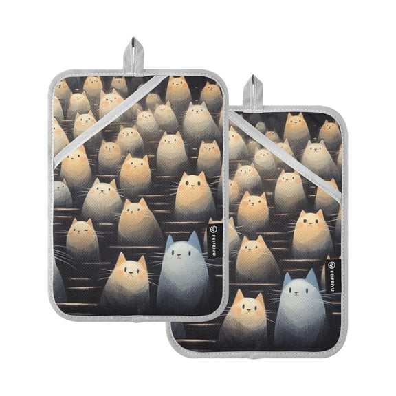 Brown Cute Cat Oven Mitts Pot Holders 2 pcs Heat Resistant for Kitchen Baking Grilling