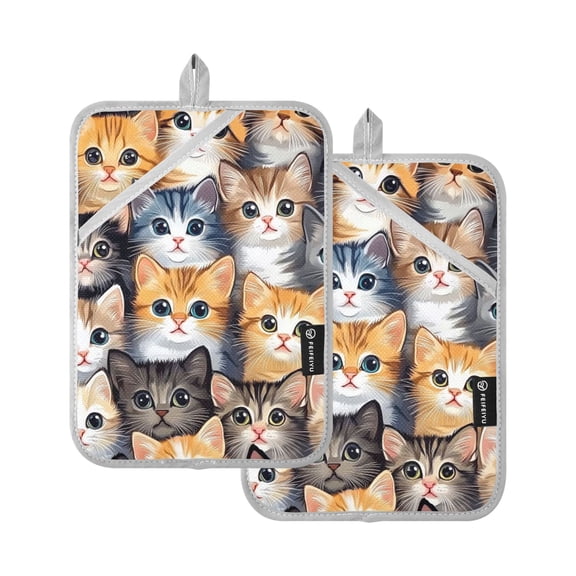 Brown Cute Cat Oven Mitts Pot Holders 2 pcs Heat Resistant for Kitchen Baking Grilling