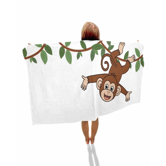Brown Cute Monkey Beach Towels Oversized Super Absorbent, Playing Funny Animal on Branch Lightweight Bath Towel Quick Dry Sets For Bathroom/Pool/Rv Camping/Beach Play/Gym Room/Picnic 23"x47"