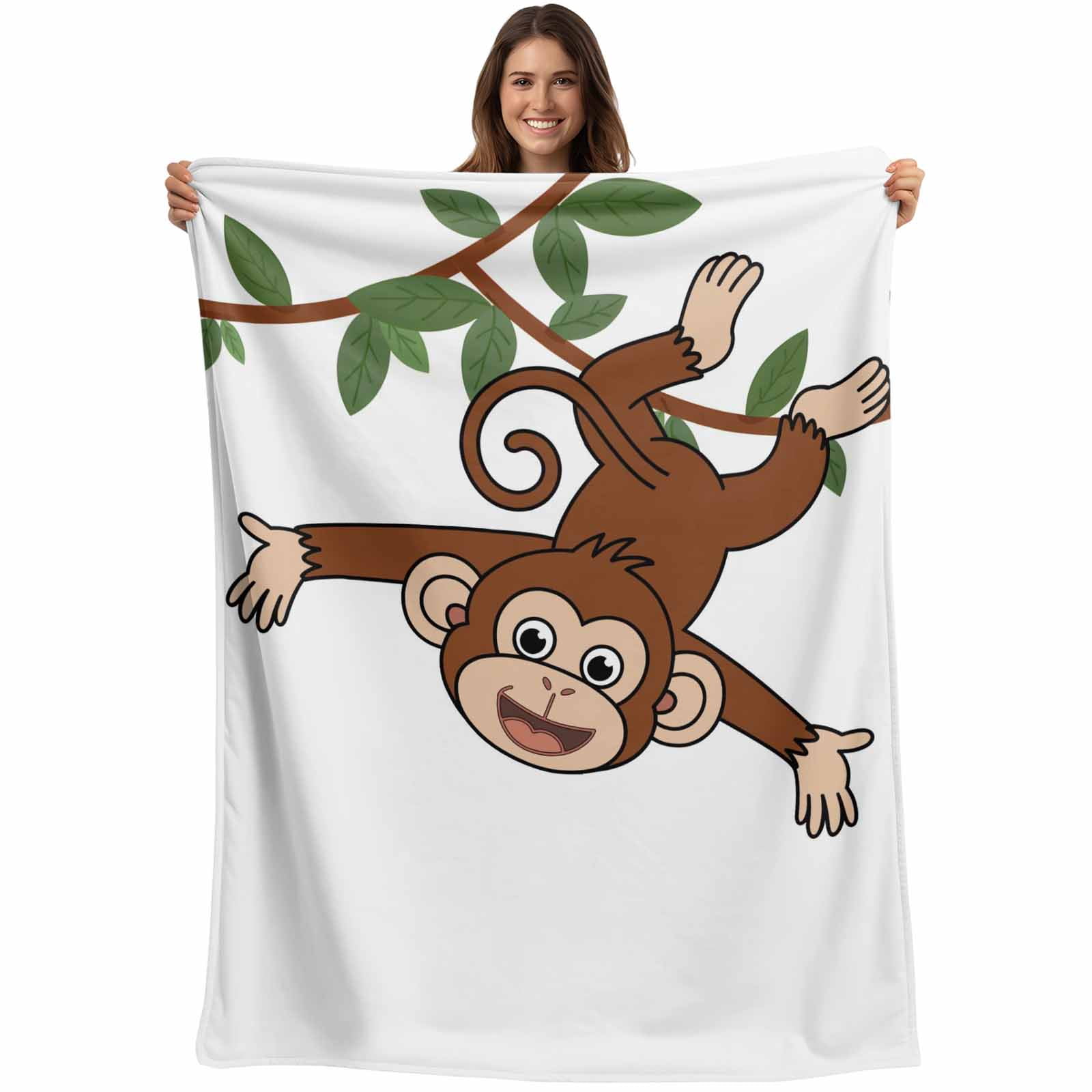 Brown Cute Monkey Blanket Soft Cozy Warm Throw Blanket for Couch, Plush ...
