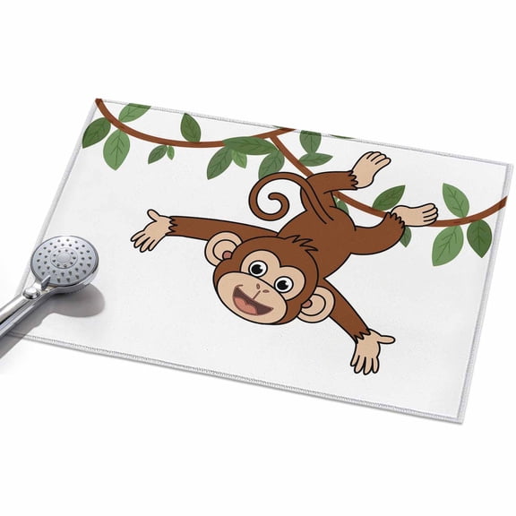 Brown Cute Monkey Entryway Rug 2x3ft Washable Non Slip Bathroom Rug Low Pile Soft Indoor Floor Front Door Mat Playing Funny Animal on Branch Rectangle Area Rugs Carpet for Kitchen Office Dining Room