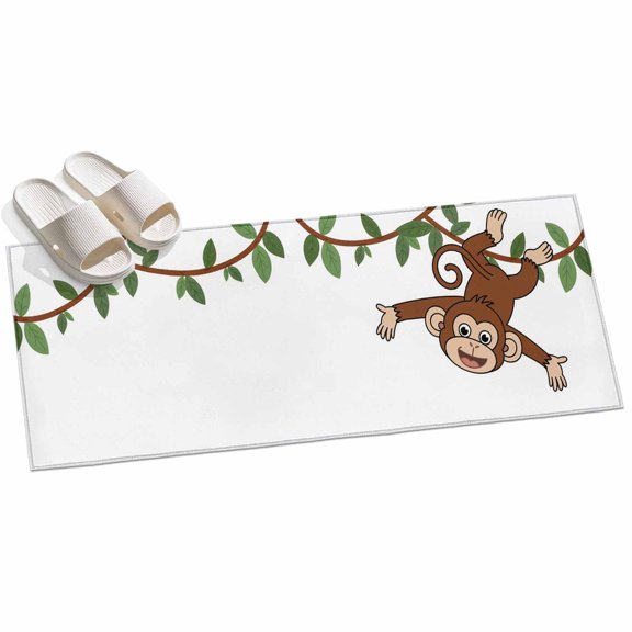 Brown Cute Monkey Hallway Runner Rug 2x6 Washable Non Slip Kitchen Runner Rug for Bedside Bathroom Low Pile Playing Funny Animal on Branch Indoor Floor Carpet Area Rugs for Living Room Bedroom Office
