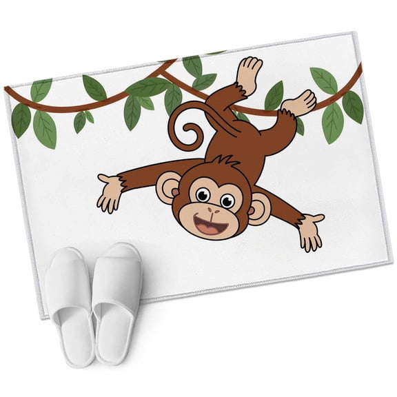 Brown Cute Monkey Large Area Rugs for Bedroom Living Room, Soft Non Slip Carpet Bedside Rug, Playing Funny Animal on Branch Rectangular Floor Cover Kitchen Accent Rug 2'x3' for Dining Room/Office