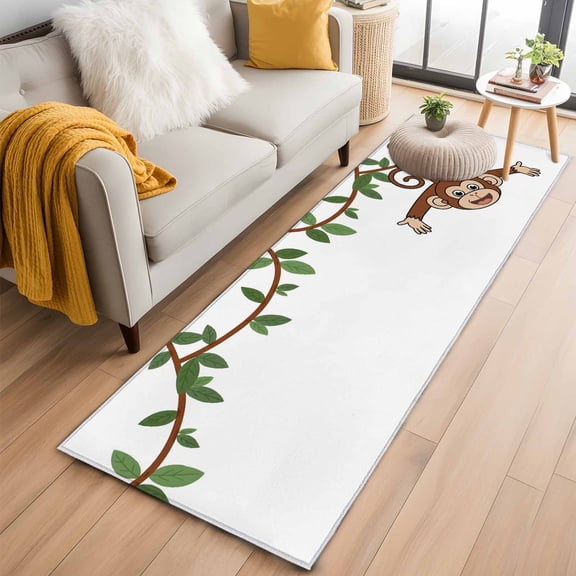 Brown Cute Monkey Runner Rug 2x6 FT,Non Slip Hallway Rugs,Playing Funny Animal on Branch Washable Soft Floor Carpet Non-Shedding Throw Runner Carpet Long Rug for Entryway Kitchen Bedside Sliding Door
