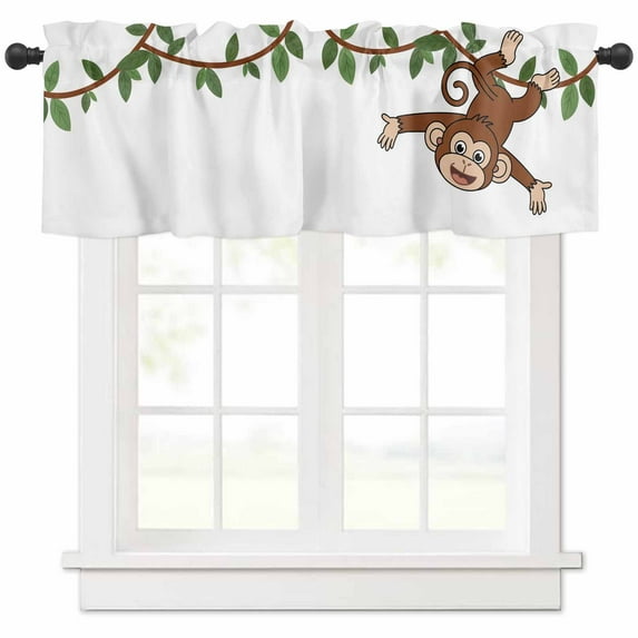 Brown Cute Monkey Valances for Windows Farmhouse Kitchen Curtains Valances Rod Pocket Valance Curtains for Kitchen Windows Green Leaves Vine Branch Animal Window Valances for Bathroom Bedroom 42"x18"