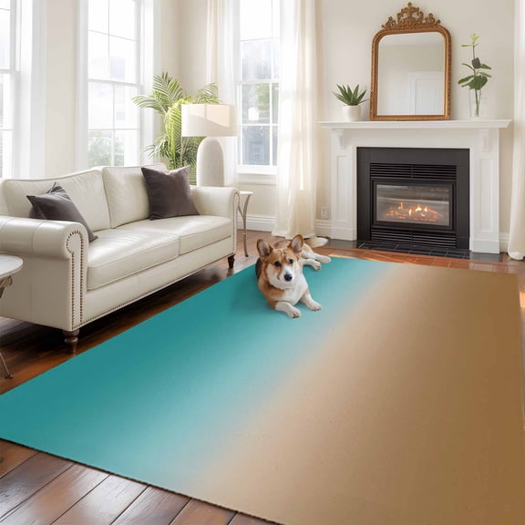 Brown Cyan Large Area Rugs 5x8 ft Turquoise Gradient Washable Rug Non Slip Indoor Carpet Absorbent Floor Mat for Living Room Bedroom Dining Room