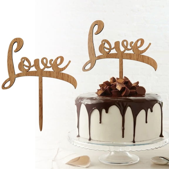 Brown D Wooden Wedding Cake Topper with Flower Wreath Design Rustic Party Decoration for Engagement and Anniversary