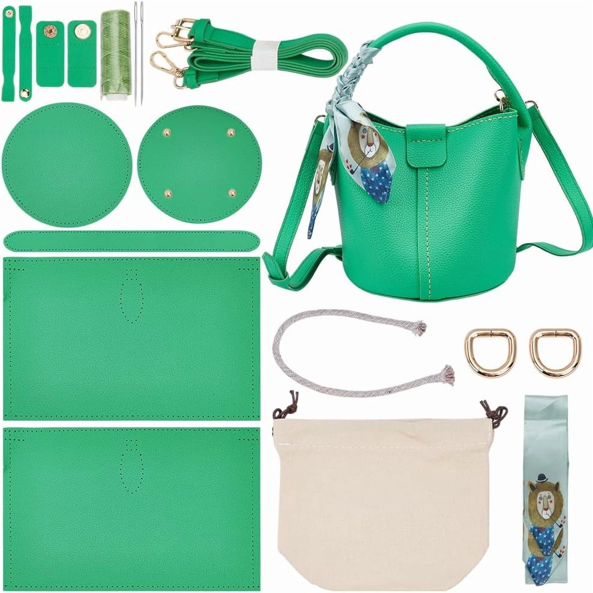 Brown DIY Imitation Leather Bucket Bag Sewing Kit Women Handbag Making Set Imitation Leather Clutch Bag Making Material Accessories for DIY Handmade Bag Craft 6.7x3.9x4.72 Inch Green
