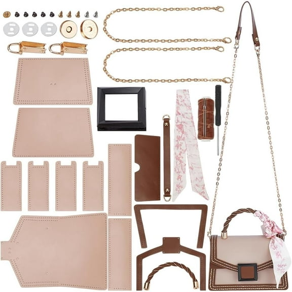 Brown DIY Women Satchel Crossbody Bag Making Kit Imitation Leather Handmade Stitch Shoulder Bag Making Set Women Fashion Handbag Material Kit Handmade Craft Bag Making Gift Misty Rose