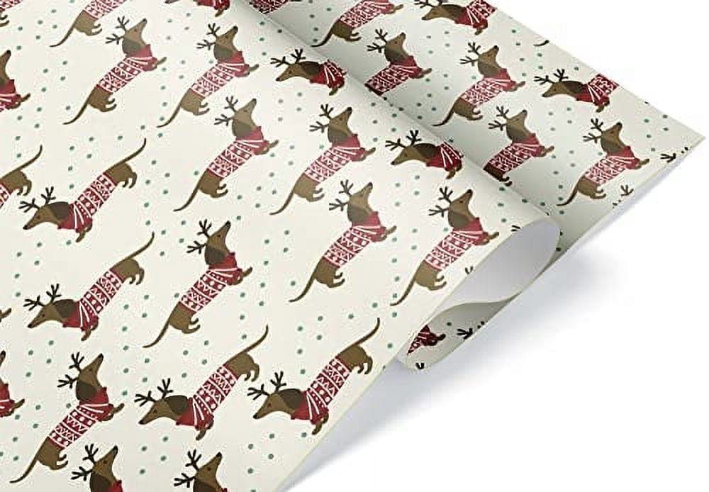 Brown Dachshund Christmas Sweater Wrapping Paper Premium Weiner Dog Gift Wrap Party Decoration (6 foot x 30 inch roll)