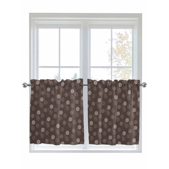 Brown Daisy 2 Panel Kitchen Curtains for Small Windows, Modern Farmhouse Chrysanthemum Floral Bathroom Tier Curtain, Short Window Treatment for Bedroom/Living Room 55"x24"