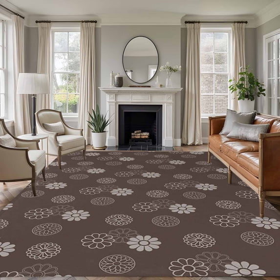 Brown Daisy Area Rug 5x8 Washable Rug Non Slip Modern Farmhouse Chrysanthemum Floral Large Area Rug Soft Stainresistant Indoor Floor Carpet for Living Room Bedroom Home Office Dining Room Nursery