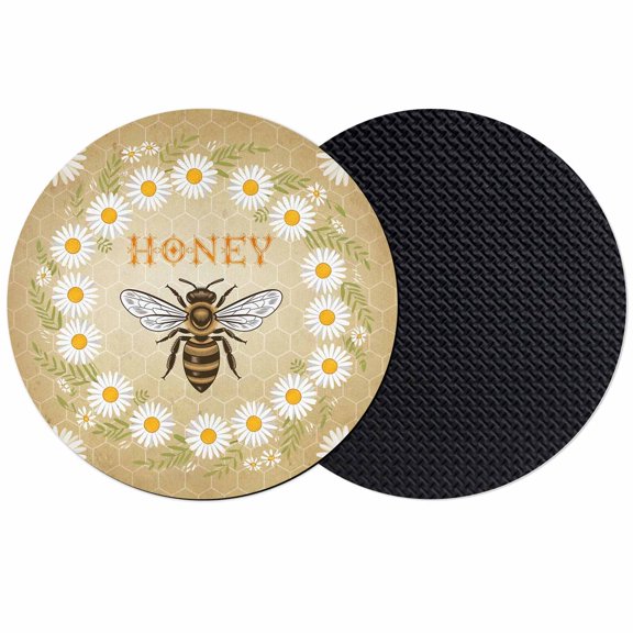 Brown Daisy Bees Coasters Set of 2, Absorbent Coasters for Drinks, Spring Farmhouse Honey Floral Rings Coaster for Desk Coffee Table Protection, Home Decor House Warming Gifts 4"