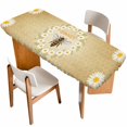 thumbnail image 1 of Brown Daisy Bees Table Cloths for 8 Foot Rectangle Tables, Spring Farmhouse Honey Floral Rings Patio Waterproof Elastic Fitted Tablecloths, Washable Rectangular Table Cover for Camping, 1 of 8