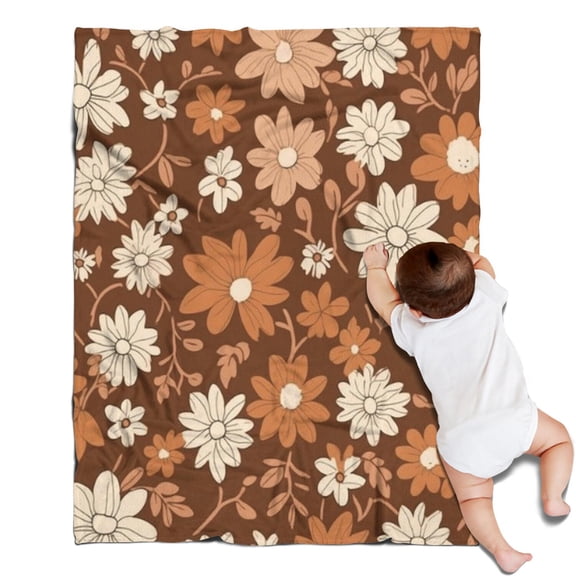 Brown Daisy Flower Floral Pattern Blanket,Comfortable Soft Flannel Throw Blanket,All Season,Warm Lightweight Blankets for Sofa Bed Couch Living Room Chair,30"x40"
