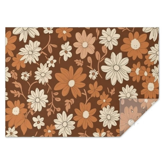 Brown Daisy Flower Floral Pattern Rectangle Tablecloth 60"x84",Waterproof Polyester Rectangle Table Cloth, Wipeable Spillproof Polyester Tablecloth for Dining, Camping, Indoor and Outdoor