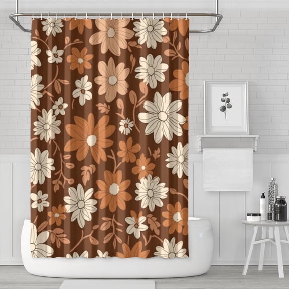 Brown Daisy Flower Floral Pattern Shower Curtain 72"x72" ,Bathroom Decorative Shower Curtains Set with 12 Hooks,Modern Waterproof Washable Shower Curtain