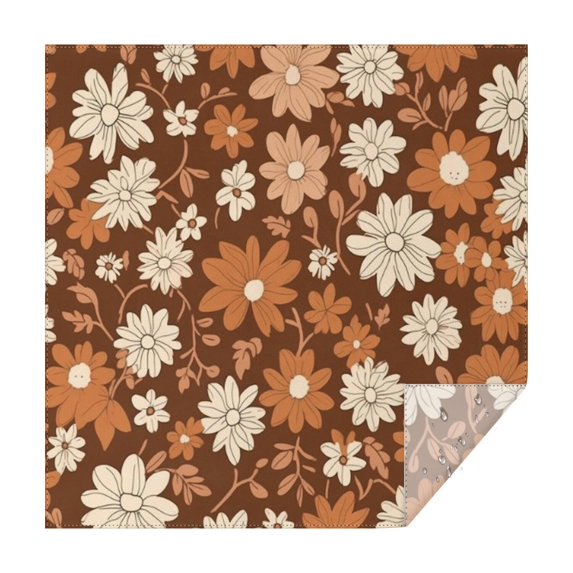 Brown Daisy Flower Floral Pattern Square Tablecloth,Waterproof Square Table Cover,Wipeable Spillproof Washable Table Cover for Home Kitchen Party Decor 60"x60"(152x152cm)