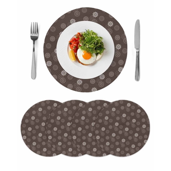 Brown Daisy Round 15 Inch Placemats Set of 4, Modern Farmhouse Chrysanthemum Floral HeatResistant Non Slip Place Mats for Dining Table, Wipeable Braided Kitchen Table Mats for Housewarming