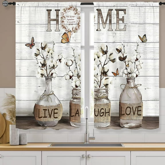 Rusitc Farmhouse Cotton Kitchen Curtains 28W X 40L Inch 2 Panels Rod Pocket Country Retro Wood Vintage Small Short Cafe Curtain Inspirational Window Drapes Treatment Bathroom Home Decor