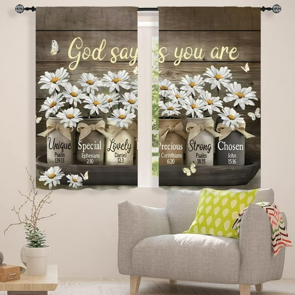 Brown Daisy Vintage Country Window Curtains 2 Panels Rod Pocket Rustic Farmhouse Floral Inspirational Cottage Style Window Drapes Treatment Living Dining Room Home Decor 42W X 63L Inches