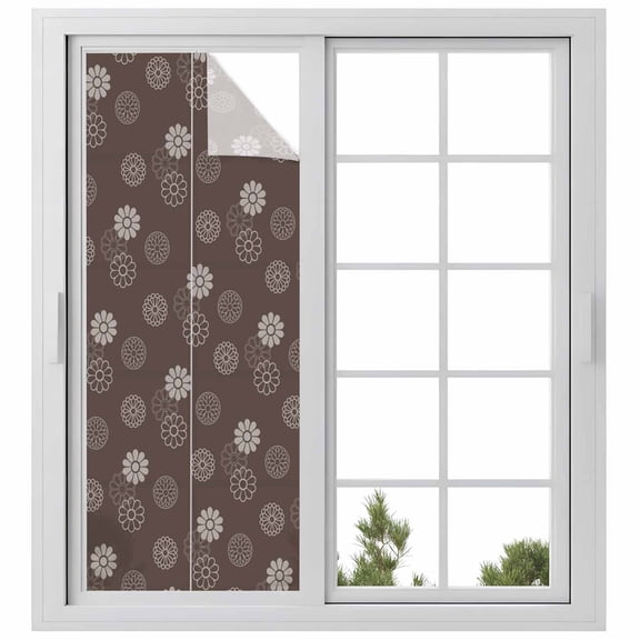 Brown Daisy Window Privacy Film, Modern Farmhouse Chrysanthemum Floral Static Cling UV Sun Blocking Heat Control Window Tint Day and Night, Non-Adhesive One Way Windows Privacy Cover 23.6''x59''