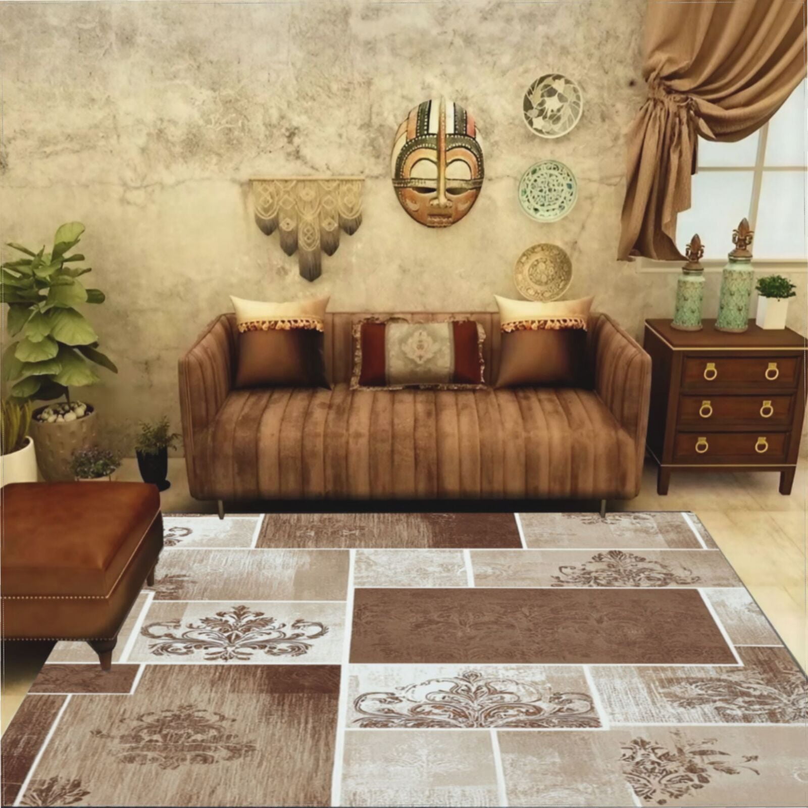 Brown Damask Patchwork Living Room ration Nordic Carpets Large Area Rug
