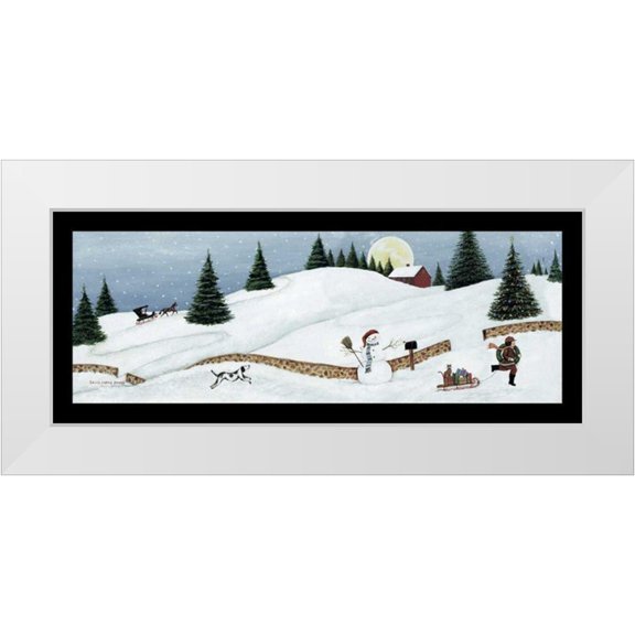 Brown, David Carter 14x8 White Modern Wood Framed Museum Art Print Titled - Christmas Valley Snowman