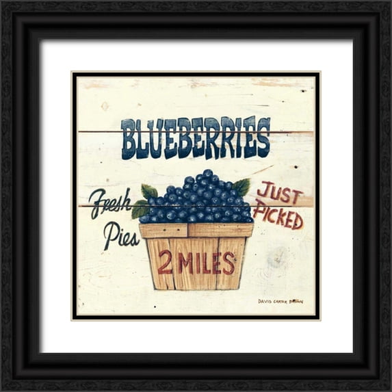 Brown, David Carter 15x15 Black Ornate Wood Framed with Double Matting Museum Art Print Titled - Blueberries Just Picked